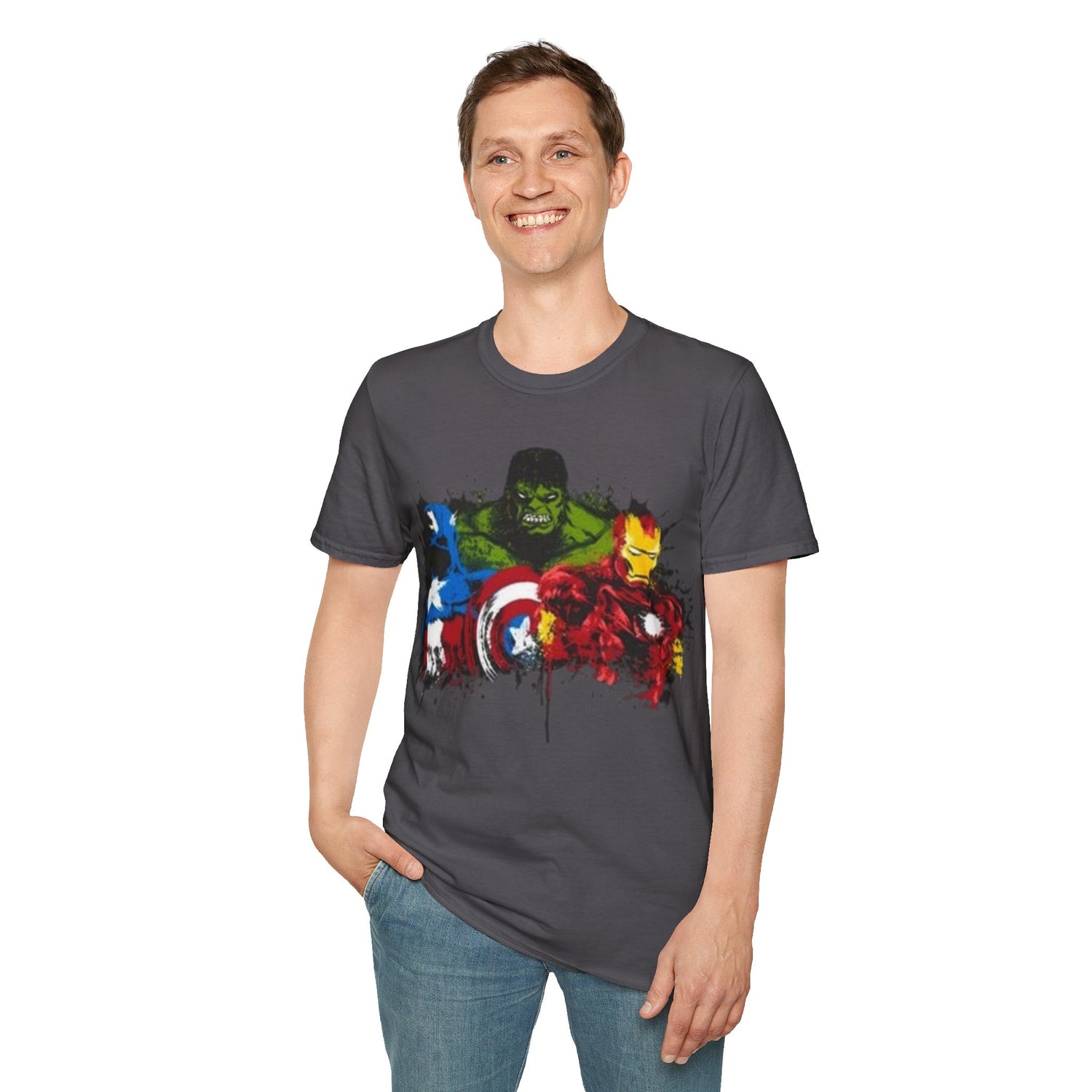 Superhero Graphic T-Shirt, Unisex Softstyle Tee, Perfect Gift for Comic Fans, Birthday, Casual Wear, Gifts for Him/Her